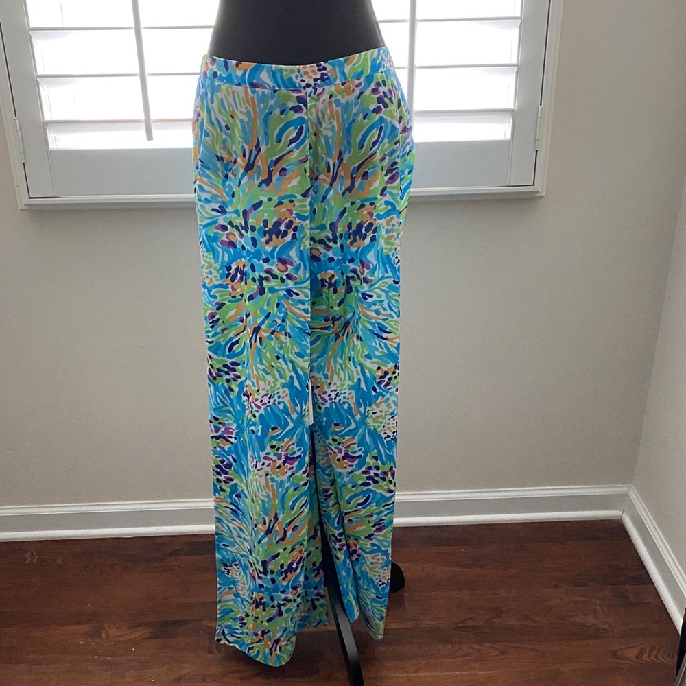 Lilly Pulitzer Blue and Green Wide Leg Pants